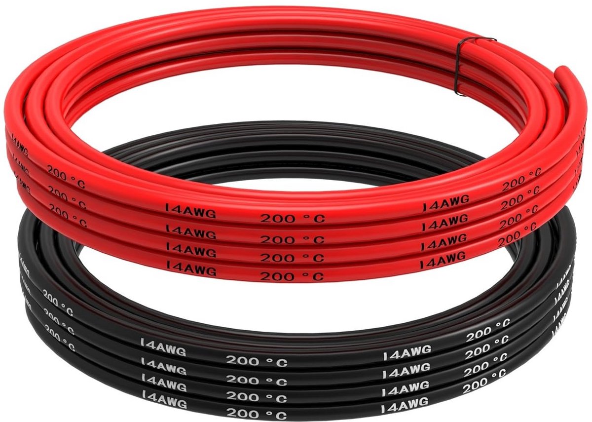 Flexibele 14 AWG Siliconen Elektrische Kabel, 6 Meter Zwart & Rood, Vertind Koper