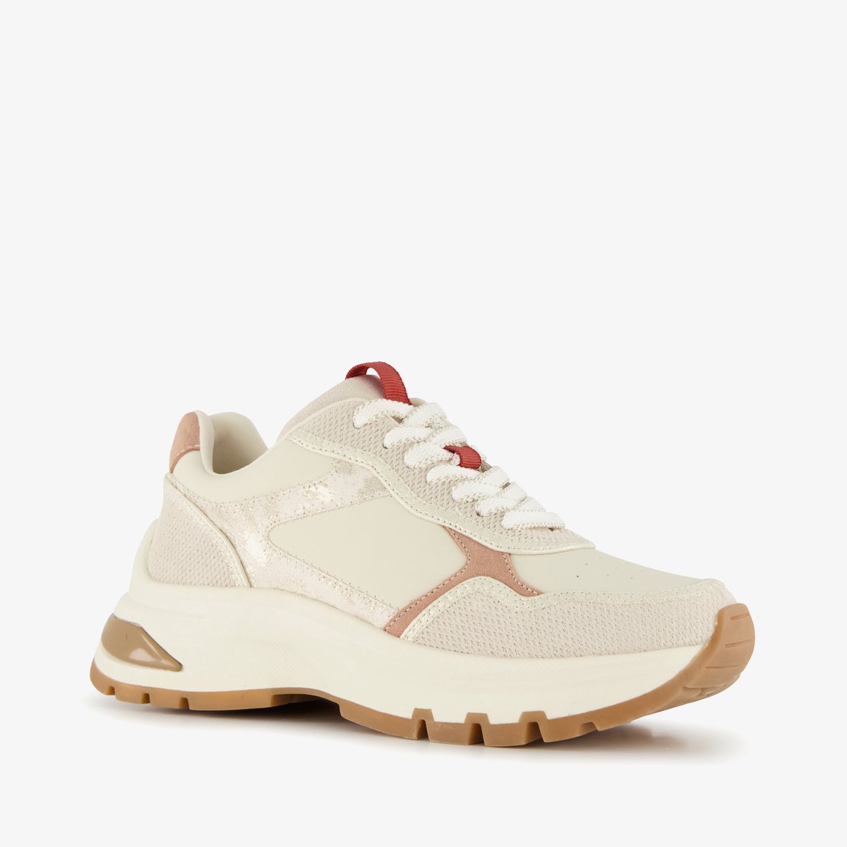 Harper leren dames sneakers met luipaardprint beige - Maat 38 - Uitneembare zool