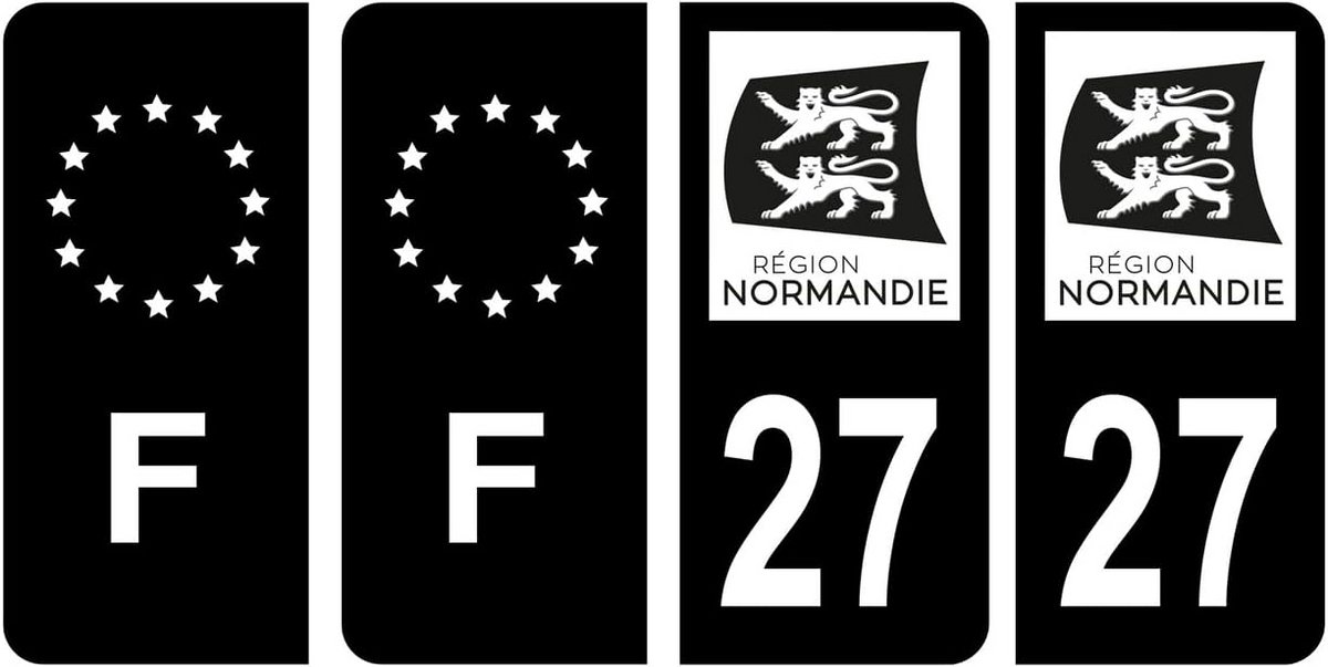 Departementssticker 27 Eure Normandie voor Nummerplaat - 4 Stuks Vinyl