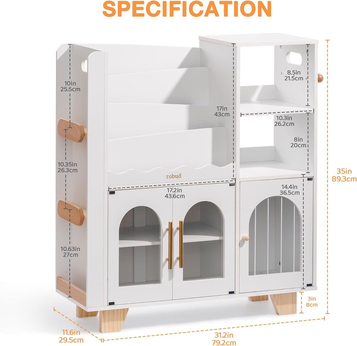 Boekenkast Kinderboekenkast van Hout – Casa Velluto Karamel Kids Organizer | 10 Meerdere Planken met Speelgoedopslag – Duurzaam Houten Kinderrek voor Kinderkamer – Grote Kinderboeken, Speelgoed en Decoratie – Vloermontage – Karamel Kleur