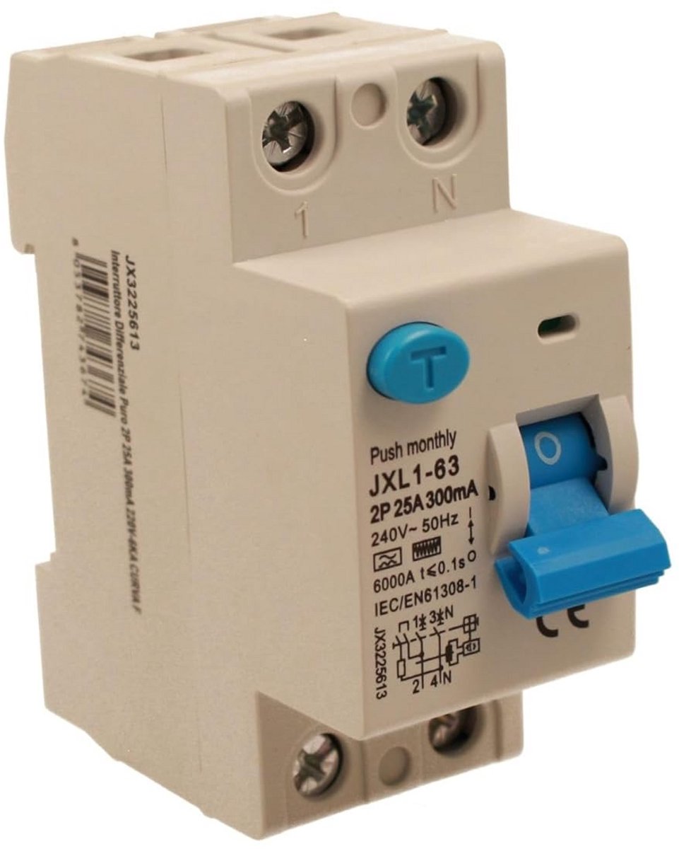 Aardlekschakelaar Type F 25A 1P+N - 300mA 230V - Beveiliging Elektrische Installatie