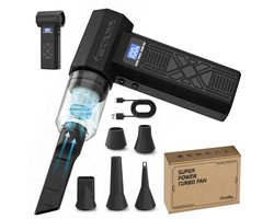 Goodly® pro 3-in-1 Auto Stofzuiger - Zuigen & Blazen - Oplaadbaar - 7 Opzetstukken - Kruimeldief - Handstofzuiger - Airduster - Zwart - Zaklamp