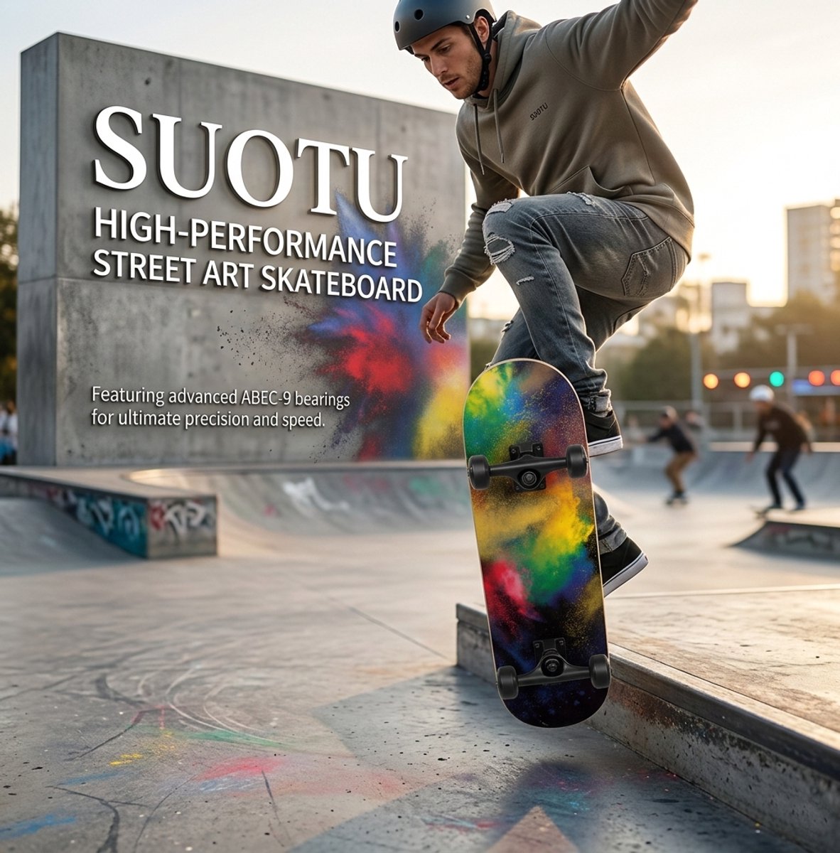 Suotu Skateboard - 80x20cm - ABEC-9 - 95A - schokabsorptie - Jongens - Meisjes - Volwassenen Skateboards — afbeelding 4