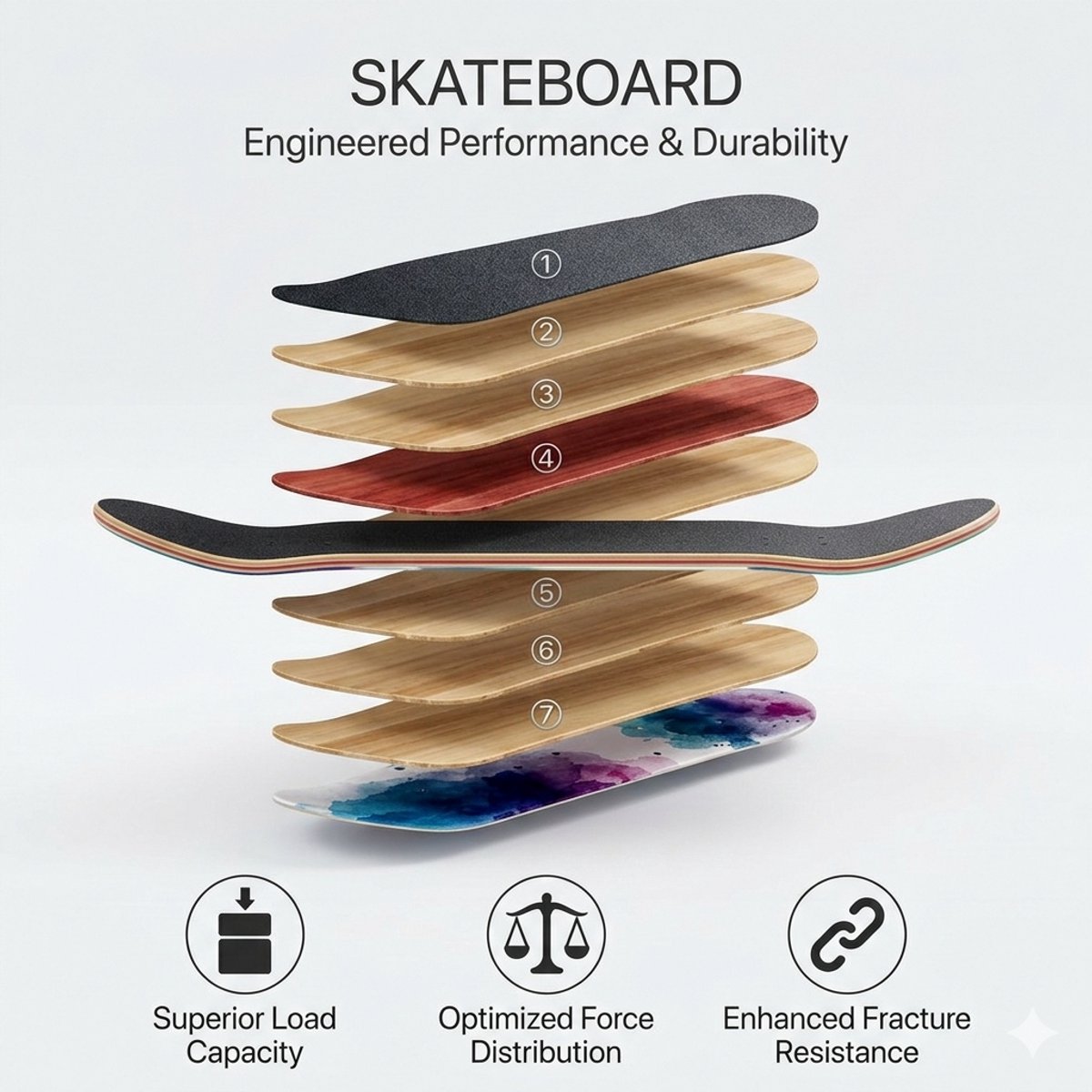 Suotu Skateboard - 80x20cm - ABEC-9 - 95A - schokabsorptie - Jongens - Meisjes - Volwassenen Skateboards — afbeelding 10