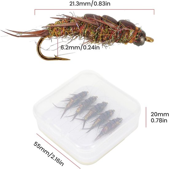 2x Realistische Nimf Vliegvismotten Lokken - Steenvlieg Kunstaas voor Vissoorten als Forel en Baars — afbeelding 4