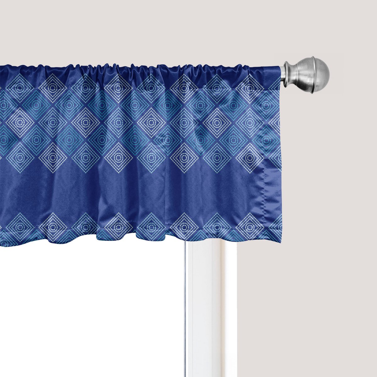 ABAKUHAUS Abstracte raamvalance, gordijnvalance voor keuken en slaapkamer met tunnelzoom, 137 cm x 30 cm, violetblauw en wit