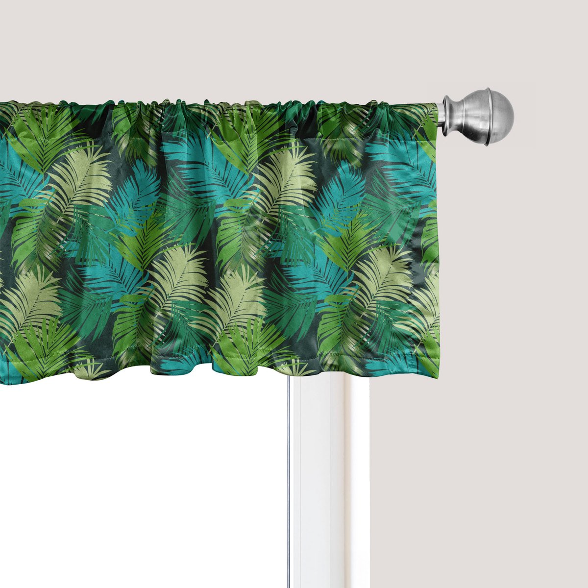 ABAKUHAUS Palmblad raamvalletje, gordijnvalletje voor keuken en slaapkamer met tunnelzoom, 137 cm x 30 cm, donkergroen meerkleurig
