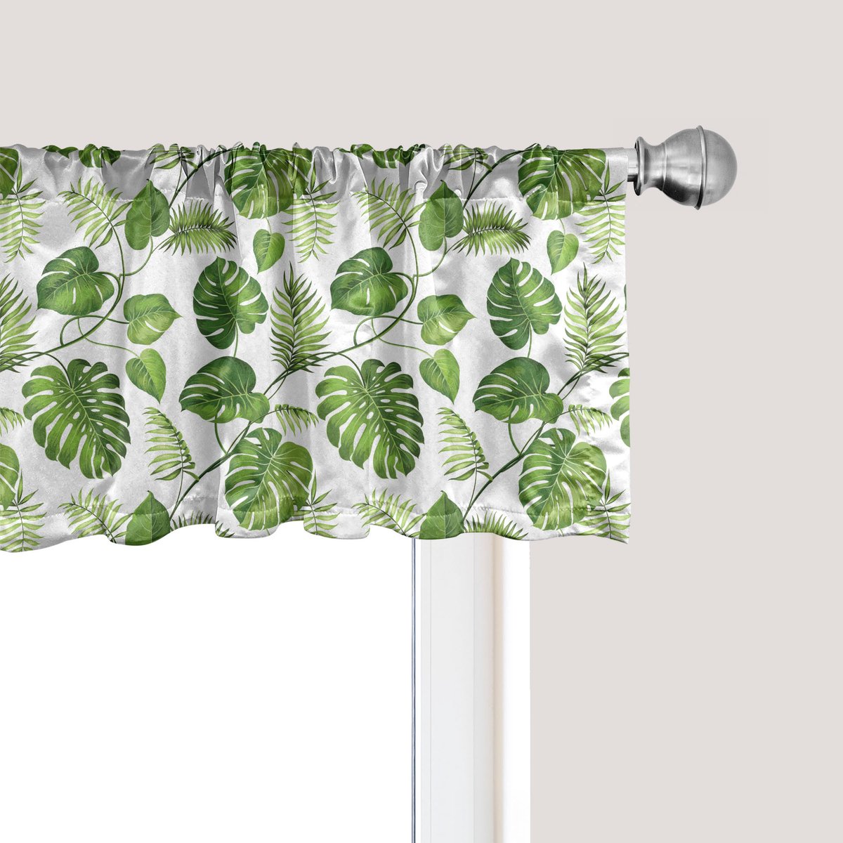 ABAKUHAUS Bladmotief Raamvalletje, Gordijnvalletje voor Keuken en Slaapkamer met Tunnelzoom, 137 cm x 45 cm, Lichtgroen