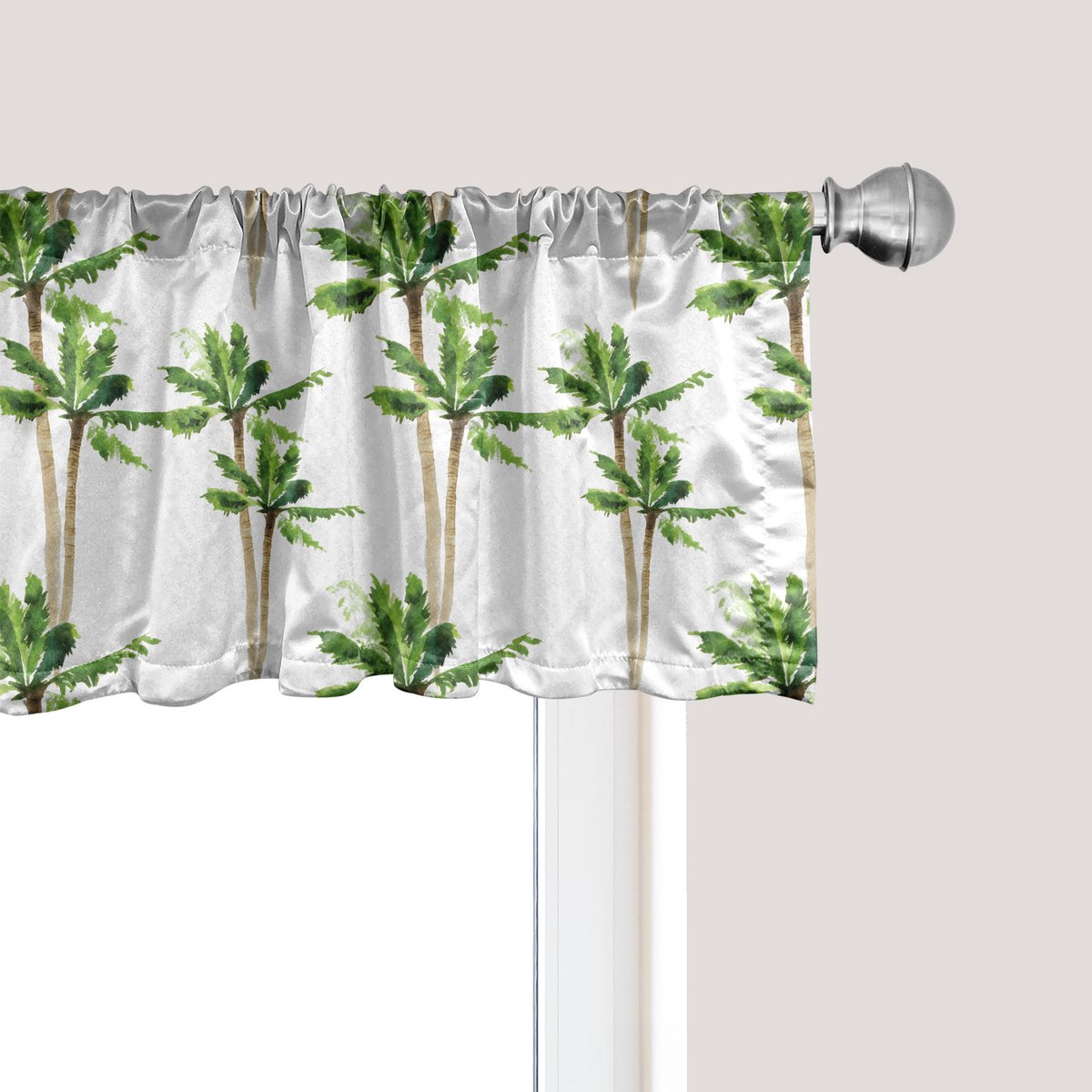 ABAKUHAUS Raamvalletje met palmboommotief, gordijnvalletje voor keuken en slaapkamer met tunnelzoom, 137 cm x 30 cm, cacaogroen en wit