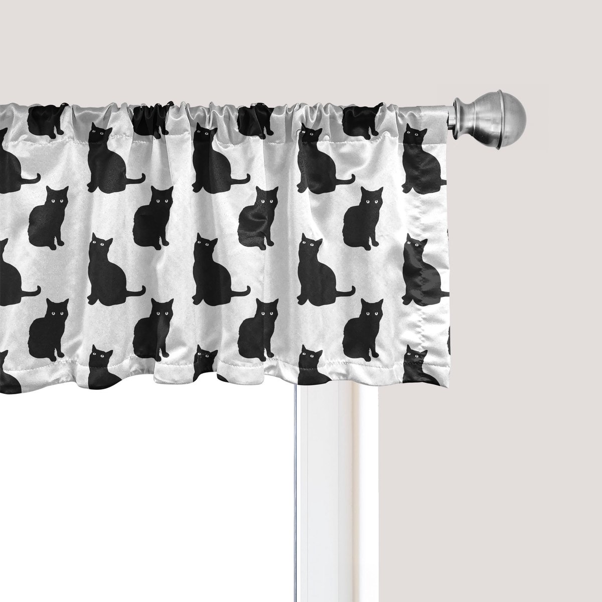 ABAKUHAUS Kattenraamvalletje, Gordijnvalletje voor Keuken en Slaapkamer met Tunnelzoom, 137 cm x 45 cm, Zwart en Wit