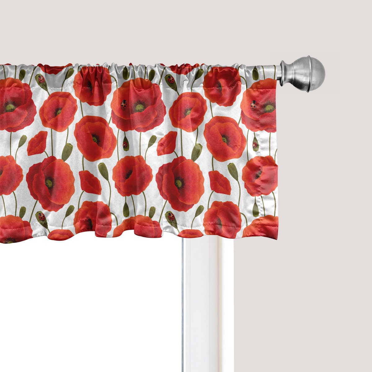 ABAKUHAUS Klaproos raamvalletje, gordijnvalletje voor keuken en slaapkamer met tunnelzoom, 137 cm x 30 cm, oranje olijfgroen wit