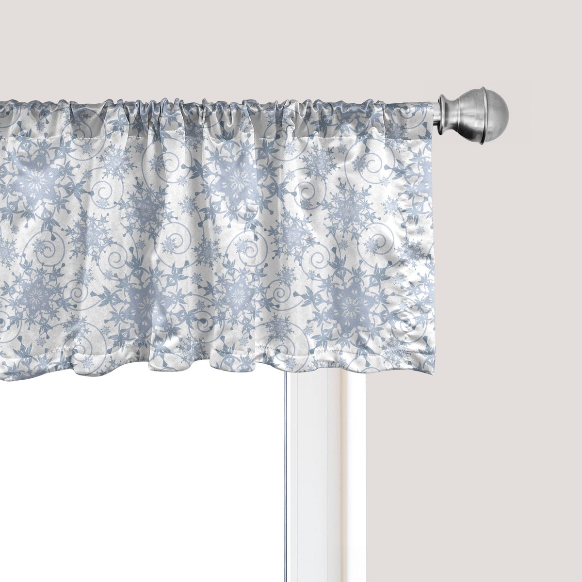 ABAKUHAUS Winter raamvalletje, gordijnvalletje voor keuken en slaapkamer met tunnelzoom, 137 cm x 30 cm, blauw grijs en wit