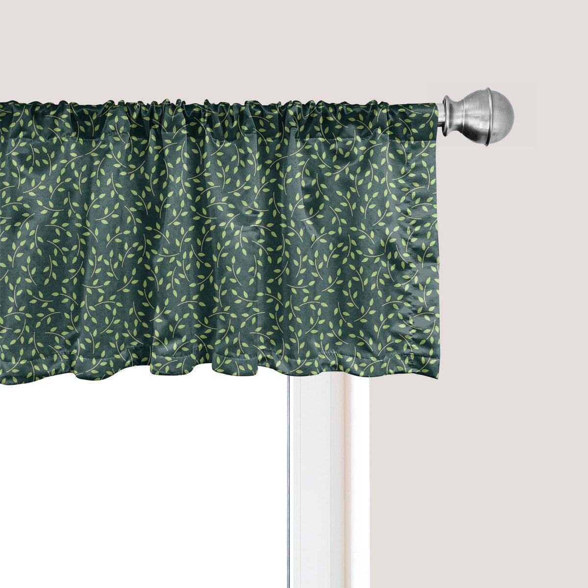 ABAKUHAUS Bladmotief Raamvalletje, Gordijnvalletje voor Keuken en Slaapkamer met Tunnelzoom, 137 cm x 45 cm, Jagergroen