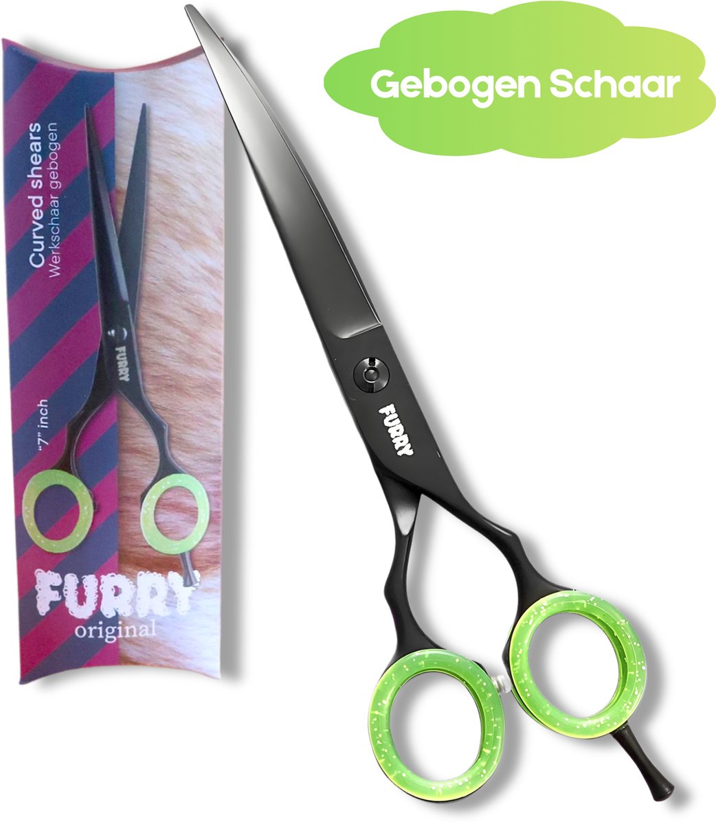 Furry Original® Gebogen Hondenschaar - Professionele Trimschaar Voor Honden - Extra Scherpe Schaar - 17.5 Cm - Hondentrimmen - RVS Trimscharen