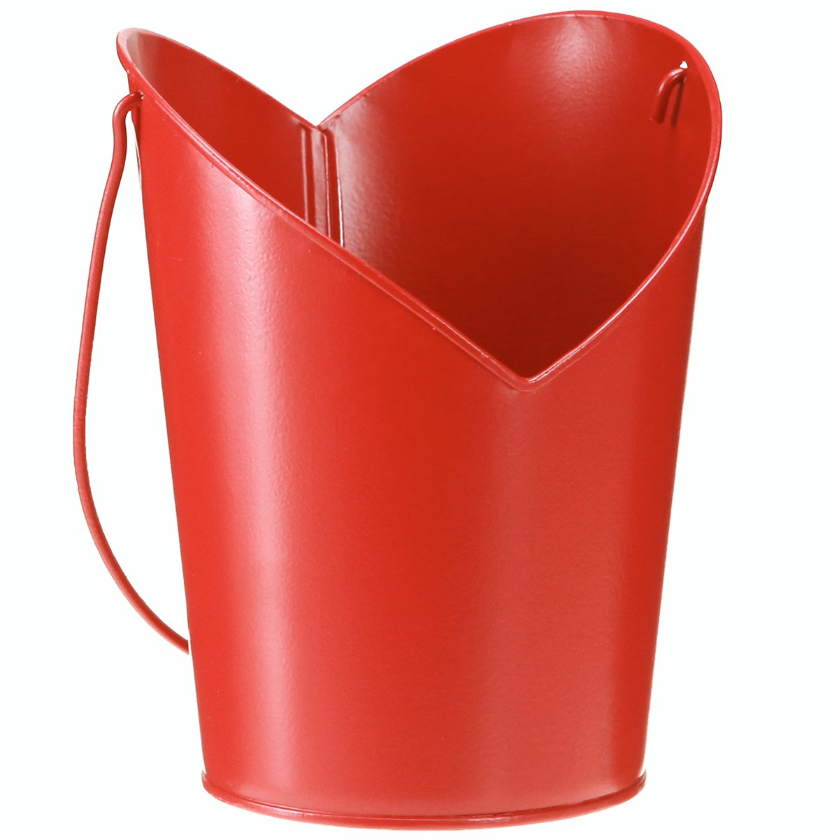 Metalen bloempot in hartvorm met handvat, rood, Ø12cm H15/9cm