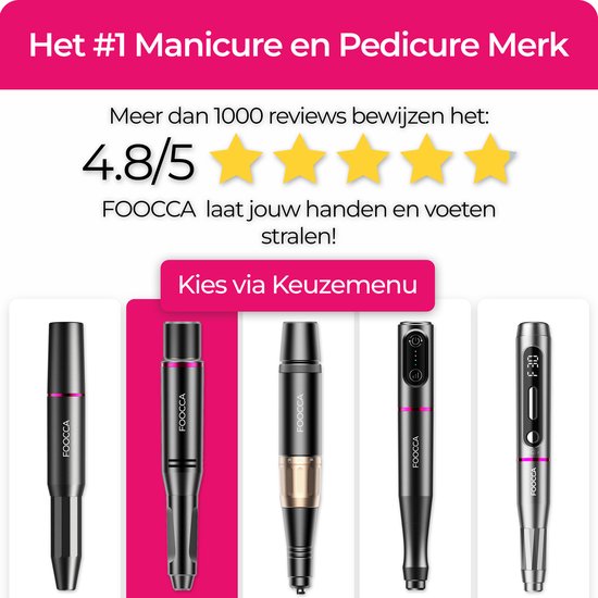 FOOCCA® Elektrische Nagelvijl - Nagelfrees 30000 RPM - Bedraad - Pen Pro - 12 Bitjes + 65 Schuurrolletjes + 3 Accessoires - Manicure en Pedicure Set - Ergonomische Aluminium Behuizing - Eeltverwijderaar - Kalknagels