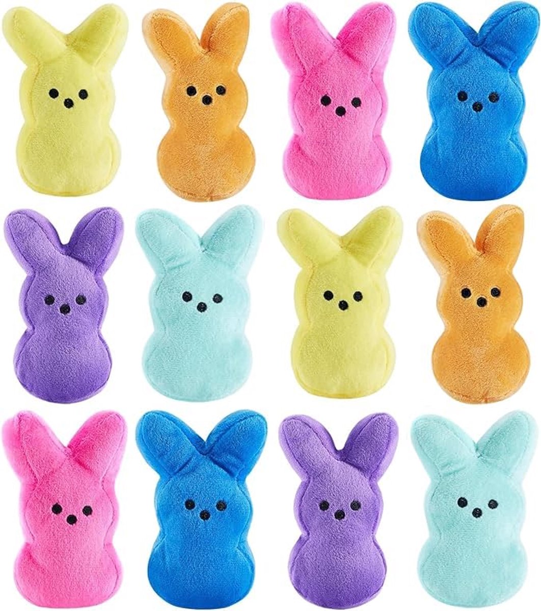 Kraftverdia Knuffel Konijnen - Paashaas - 12 Stuks - Pasen Decoratie & Pasen Cadeau Kinderen - Paasmand Vulling