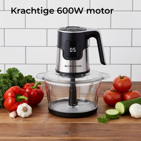 CoolHome Elektrische Hakmolen - 2.5 Liter Glazen kom - 600W - Zwart van CoolHome — afbeelding 3