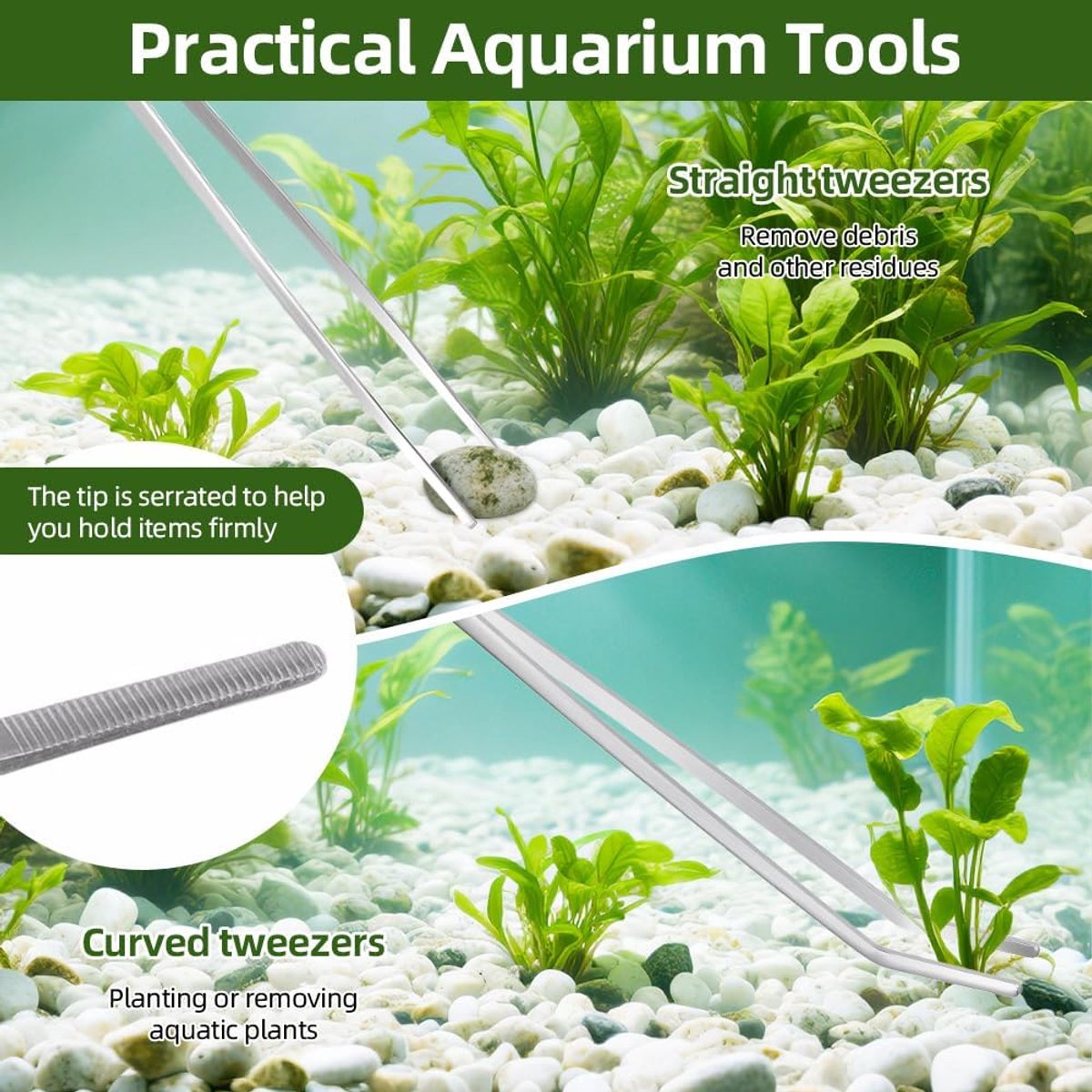 Complete Aquarium Tool Set 4 in 1 voor Onderhoud van Waterplanten en Terrarium - RVS Tangen, Scharen en Voedingsklemmen voor Reptielen en Aquatische Planten thumbnail 7