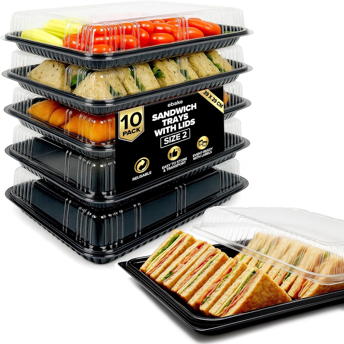 10 Herbruikbare Catering Schalen met Deksel voor Sandwiches, Taart en Sushi