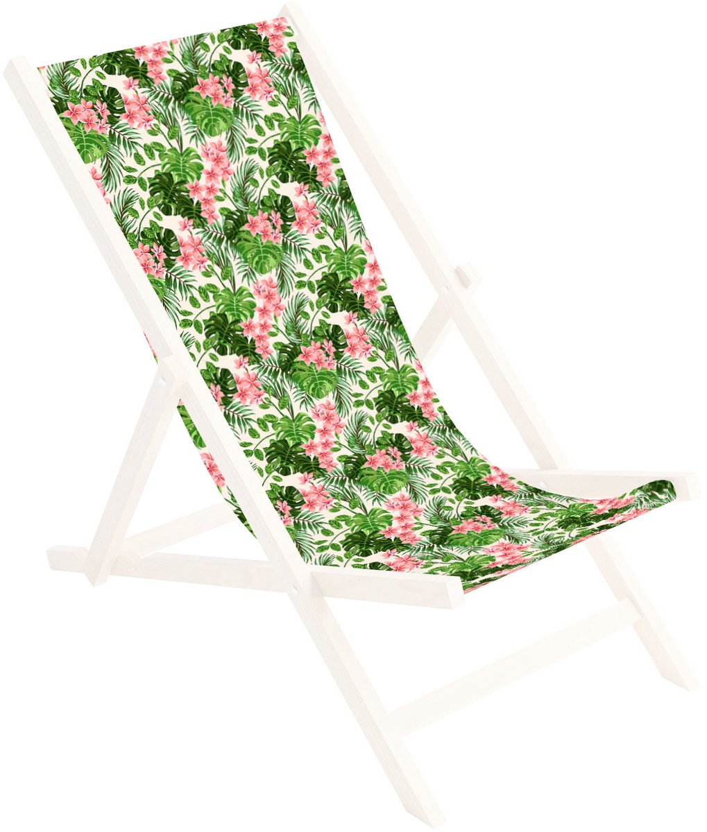 Ferocity Vervangbare stoffen hoes voor ligstoel - voor een houten opklapbare ligstoel - Zonder houten stokken - 131 x 44 cm - Polyester - Palm Hel