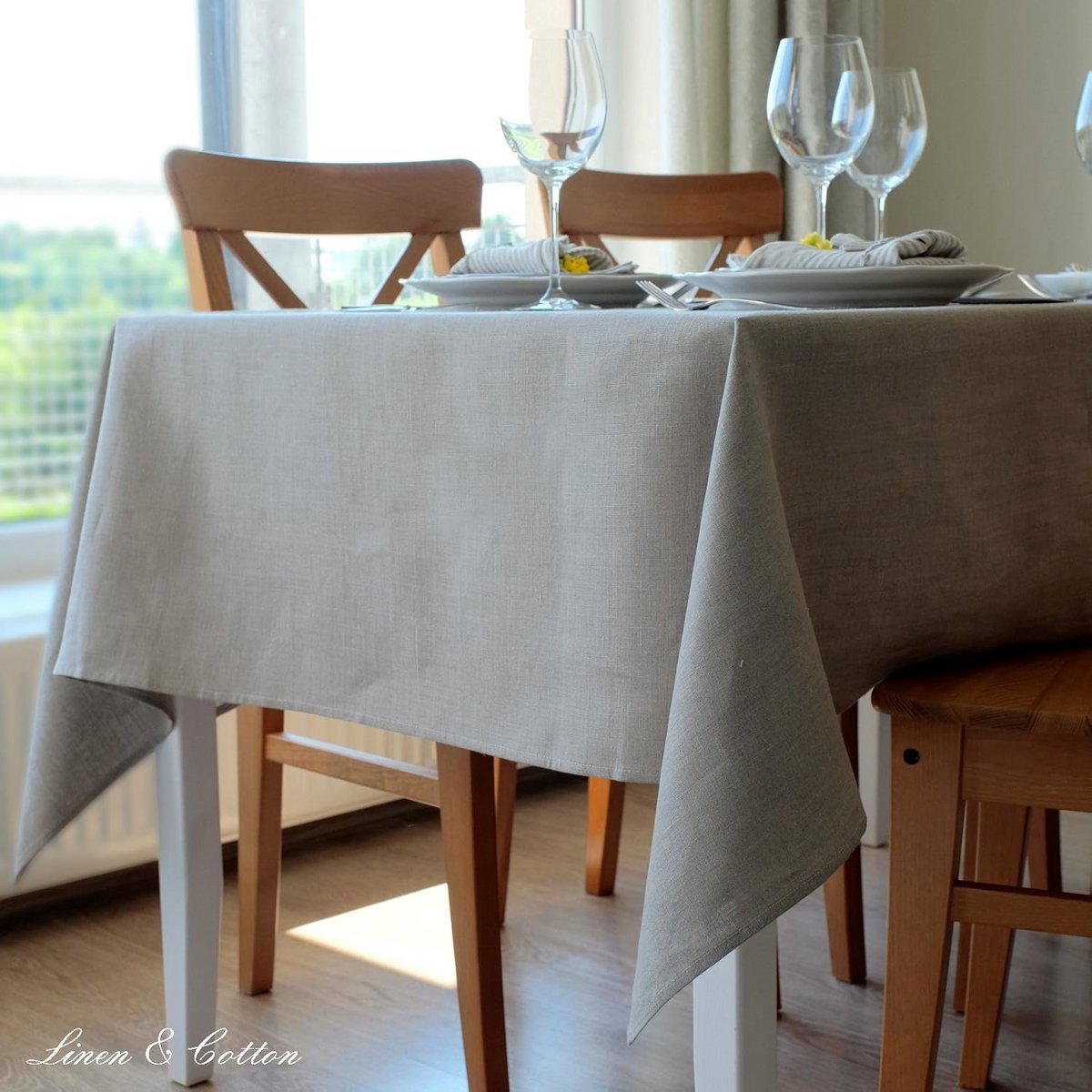 Linnen Tafelkleed Rechthoekig Beige - 100% Linnen Tafellinnen voor Feestelijk Diner