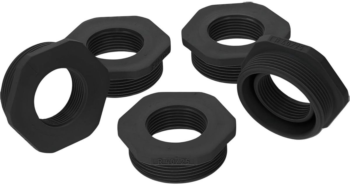 5 stuks Kalitec G6402510 verloopstukken M40/M25 van kunststof, zwart