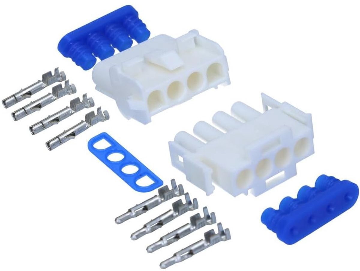 Kalitec KALI-1104 Universele MATE-N-LOK Set 4-polig met contacten en afdichtingen IP 57 | Witte elektrische connector van polyamide 6.6 | Afgedichte connector voor verlichting en printplaten