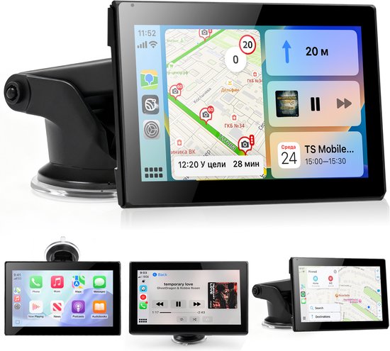 7 Inch Roterend HD Touchscreen Auto Display – Draadloos Apple CarPlay & Android Auto, Bluetooth, Navigatie, Achteruitcamera