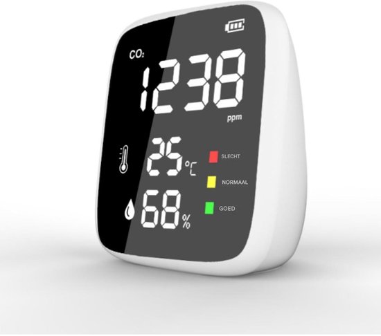 GELLDG 4-in-1 CO2 Meter voor Binnen - Draadloos - Luchtkwaliteitsmeter - CO2 Melder - CO2 Monitor - Koolstofdioxidedetector - Meetapparaat voor koolstofdioxide