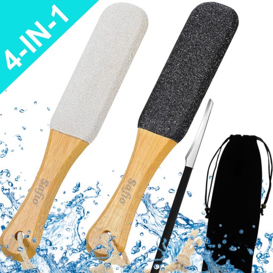 4-in-1 set met twee bamboe eeltvijlen, een eeltmesje en een opbergzakje.