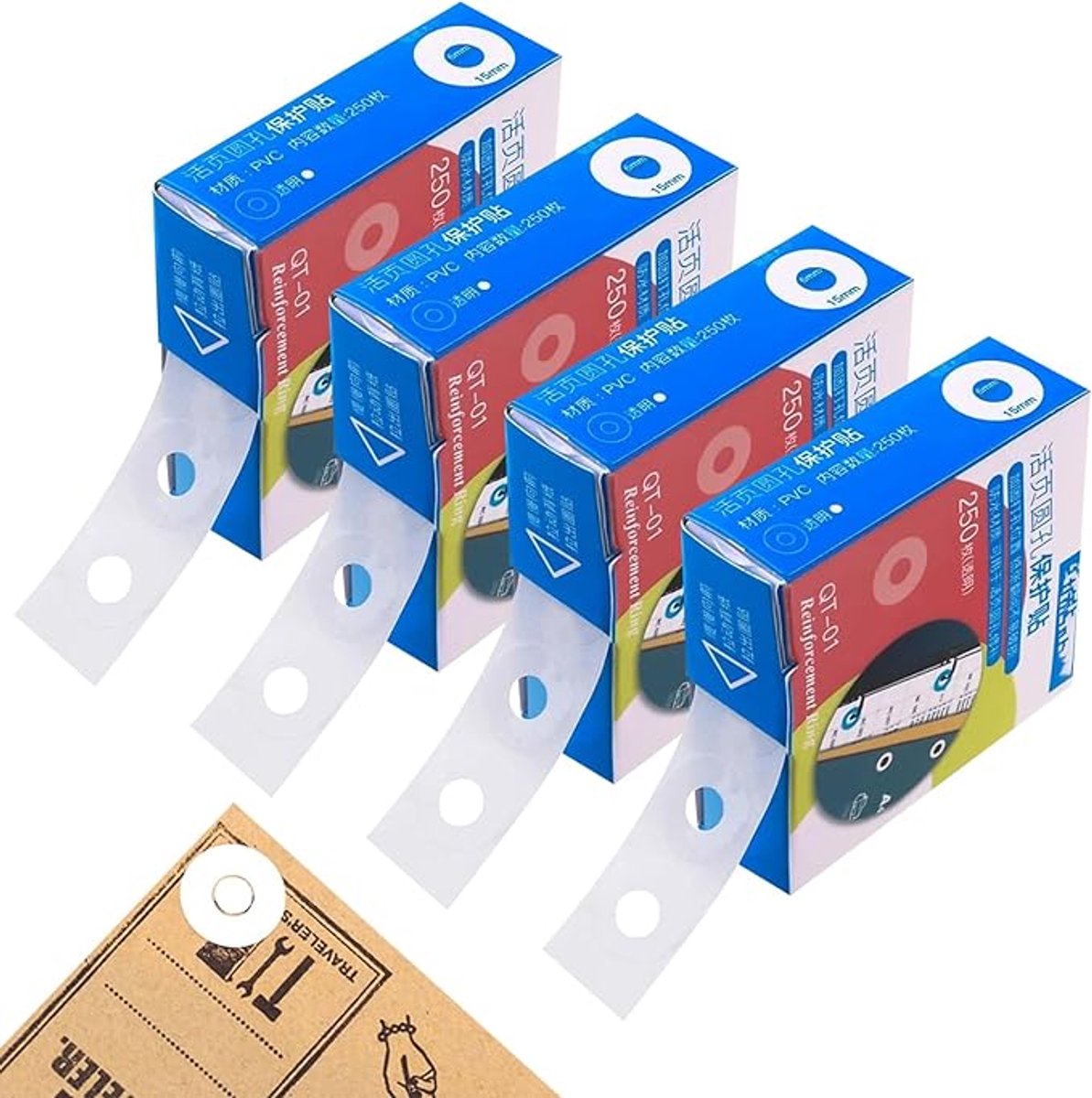 KARZO Gatversterker, 1000 stuks, zelfklevend, 15 mm versterkingsringen, ringgatversterker, zelfklevende ring voor kantoor, school, thuisgebruik