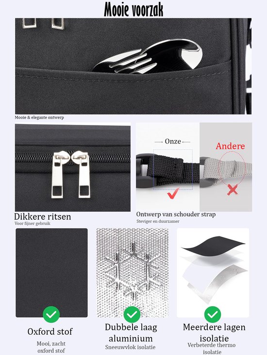 Geïsoleerde lunchtas Warm & koel lunch meenemen Lunch tas Duurzaam & compact 9 liter inhoud van Merkloos — afbeelding 2