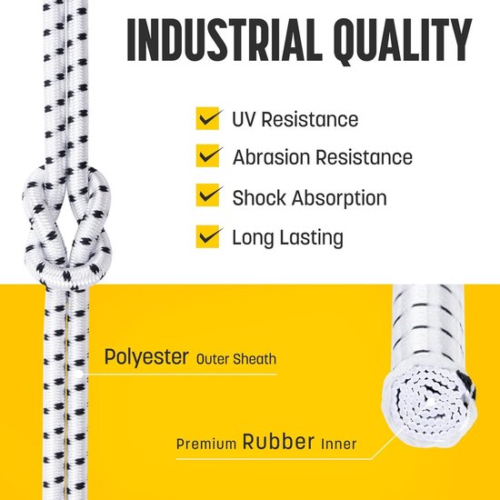 Rubberen Touw 5mm x 10m Rubberen Koord Expandertouw Elastische Draad voor Dekzeilen, Kamperen, Waslijnen - Zwart/Wit — afbeelding 3