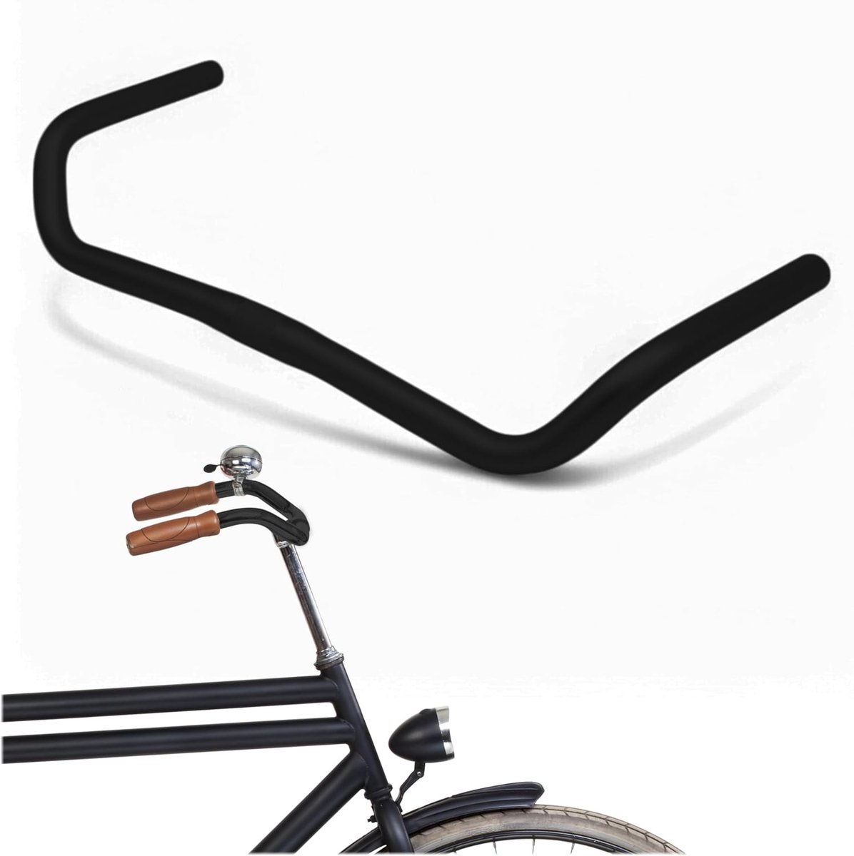 Fietsstuur Aluminium - Retro Stuur - Stadsfiets Gebruik - Mat Zilveren Afwerking - 53cm Breed - Zwart