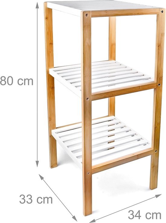 Badkamerrek Bamboe - Staand rek - Orde Scheppen - 3 Witte Etages - 80 x ...
