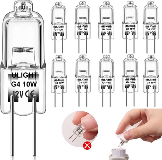 ULIGHT® 12-STUKS - G4 HALOGEEN LICHTBRON - 10 WATT - 12V - WARM WIT - DIMBAAR