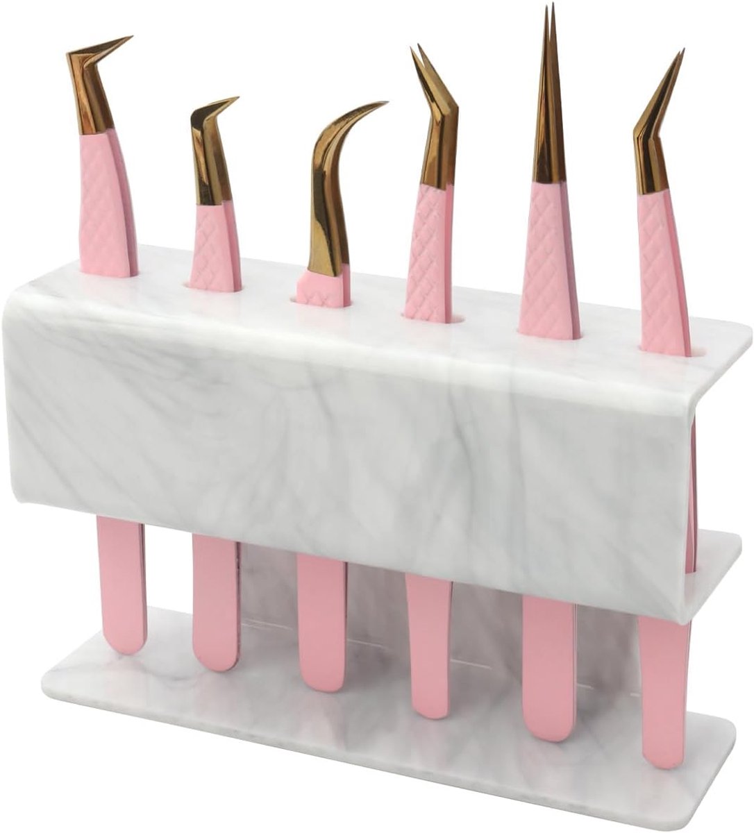 Pincet Houder - Displaystandaard - Wimperverlenging - 6 Gaten - 13.5 x 4 x 8.5 cm - Marmer
