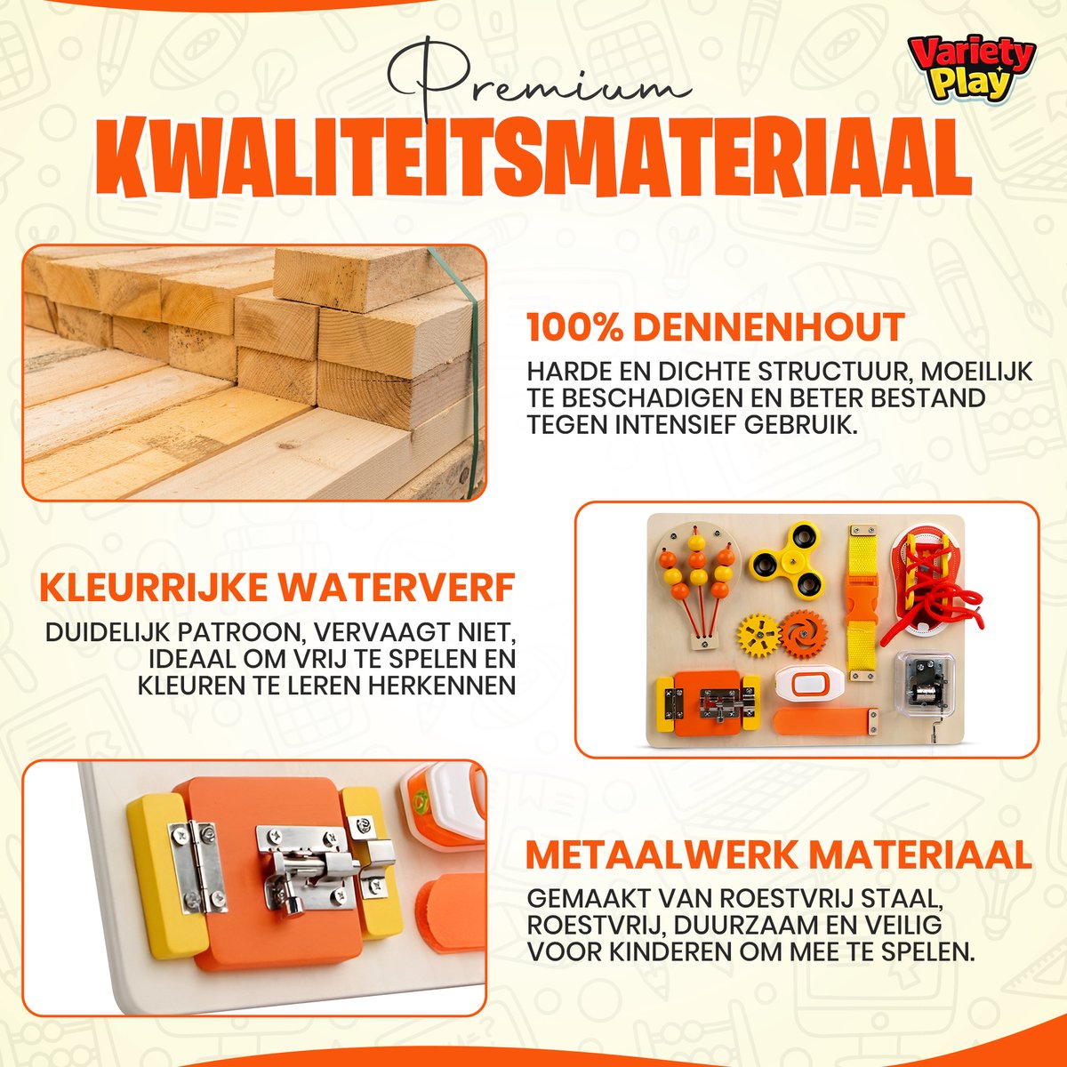 Montessori Busy Board – Educatief Houten Activiteitenbord – Reisspeelgoed - Sensorisch Speelgoed voor Baby & Peuter – Fijne Motoriek Ontwikkeling — afbeelding 3