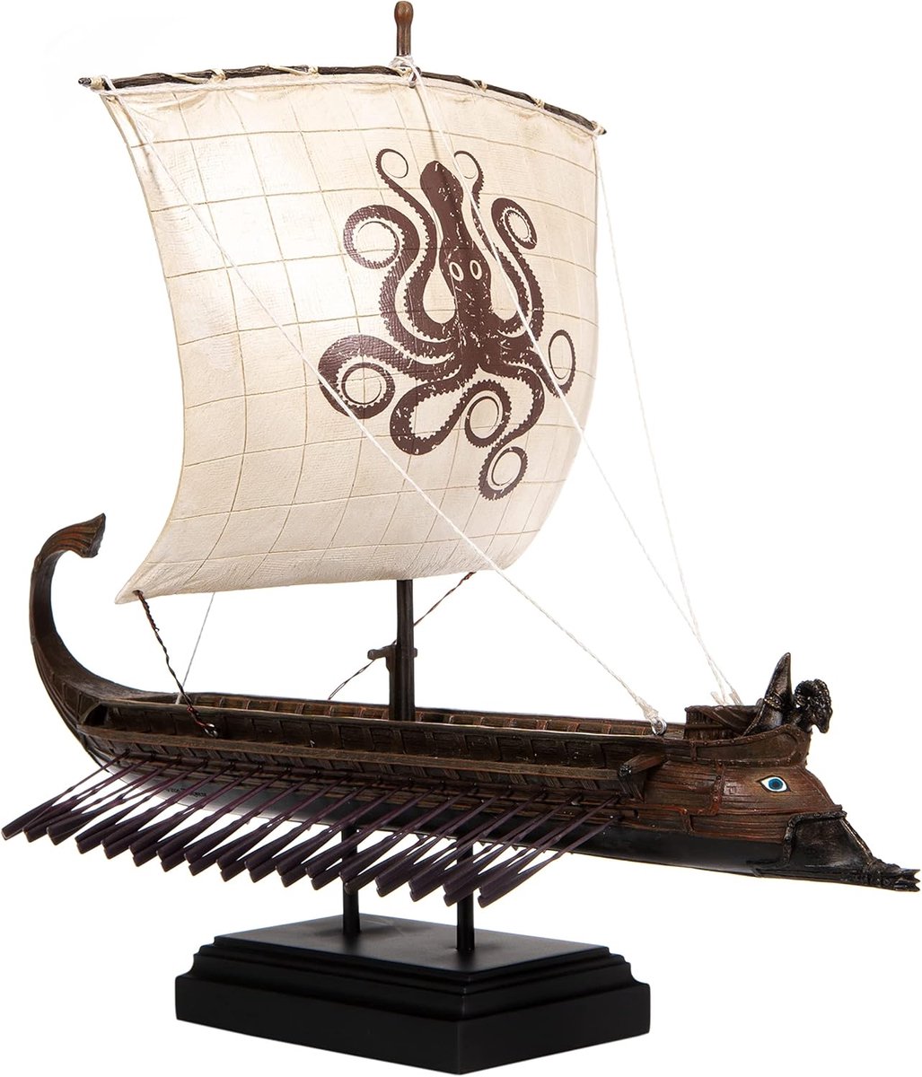 Veronese Design beeld/figuur - Grieks Roeischip Trireem met Krakenzeil - zeer gedetailleerd en mooi - (lxhxd) ca. 30cm x 35cm x 22cm