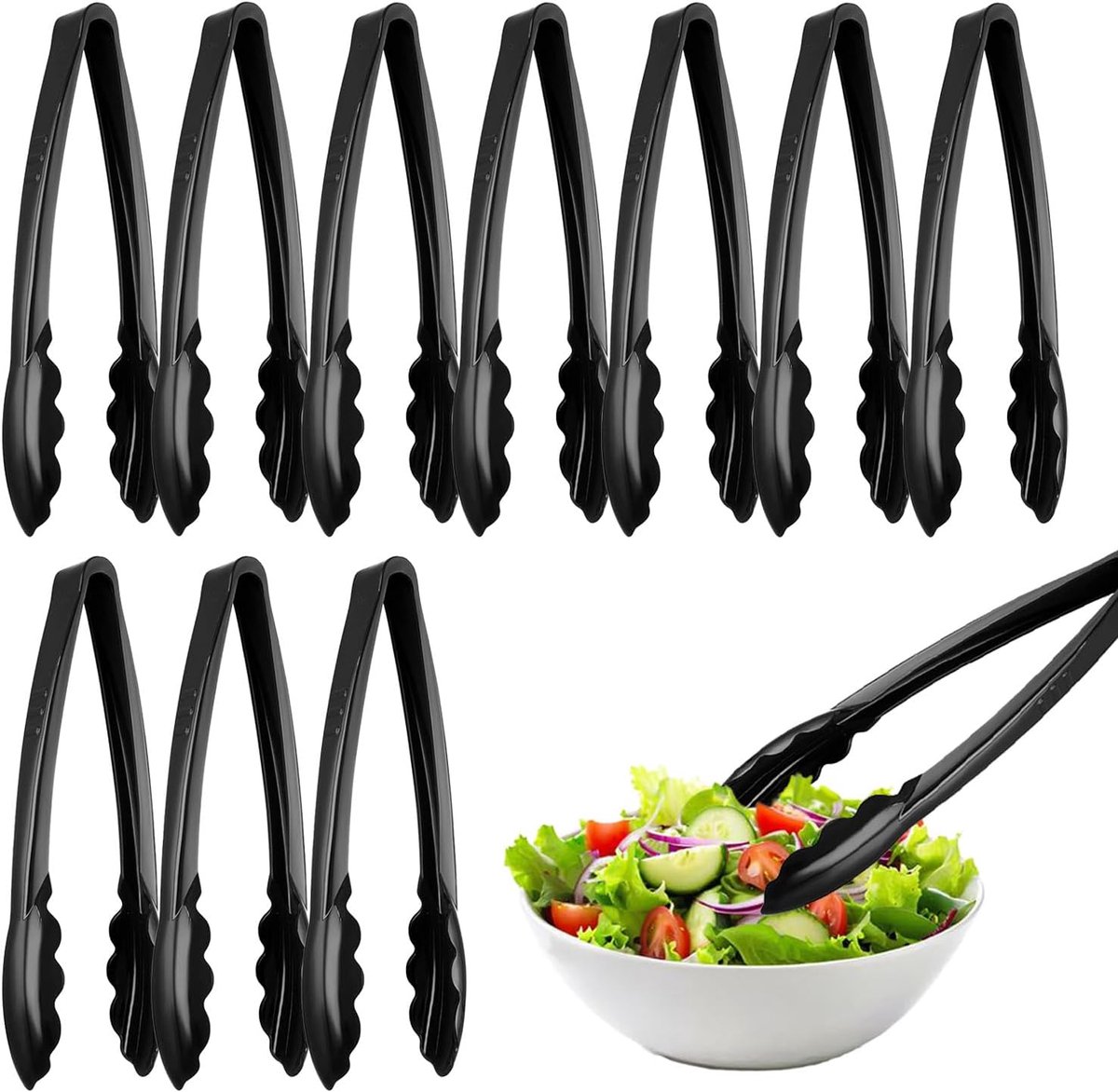Serving Tangen Set - Keuken Tangen - Buffet Feest - Gladde Randen - 23cm Lengte - Zwart