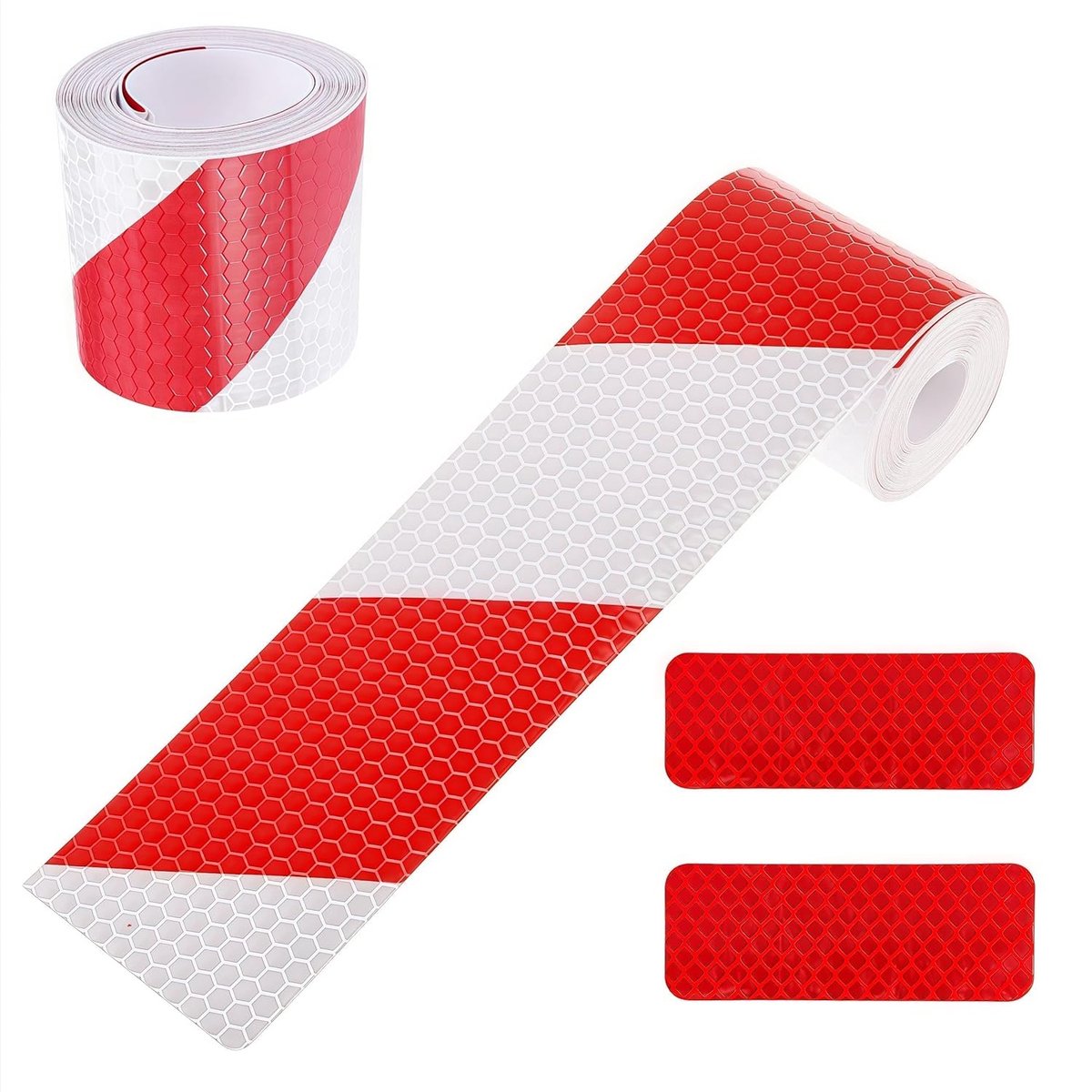Reflecterend Plakband - Veiligheidstape Waarschuwing - Voertuig Markering - Waterbestendig Hexagon - 5cm x 3m - Rood Wit