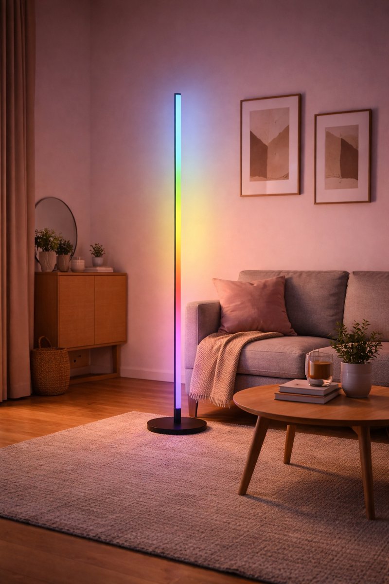 Multicolor RGB LED Vloerlamp 137 cm – Dimbaar met Afstandsbediening & Muziekfunctie