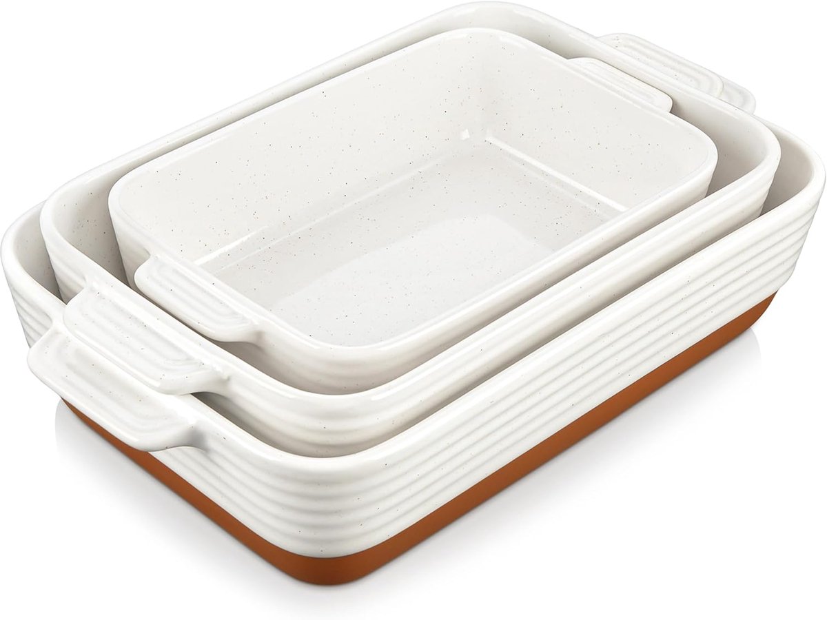 Keramische Ovenschalen - Bakplaten Set - Oven Gebruik - Set van 3 - 1.45 2.7 3.8L - Ivoor Wit