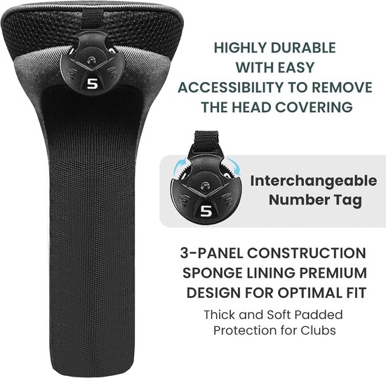 Golfclub Hoes - Hybride Covers - Golfclub Bescherming - Verwisselbare Nummers - Lange Cover - Donker — afbeelding 5