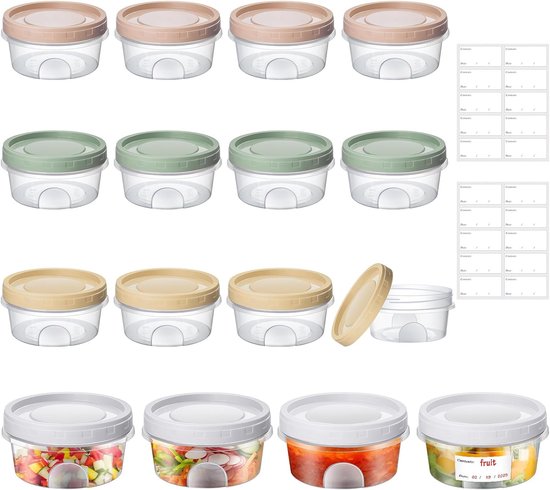 16-delige set – Ronde plastic bakjes met deksel – 300 ml – Kleine, herbruikbare...
