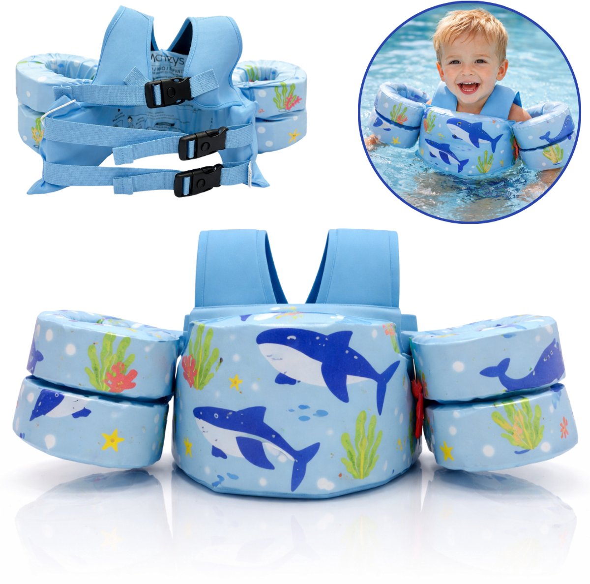 Montzys® Puddle Jumper Blauw - Zwembandjes & Zwemvest - Reddingvest Kind - Drijfvest & Zwemvleugels - Swimtrainer & Zwemgordel - Kinderen van 2 tot