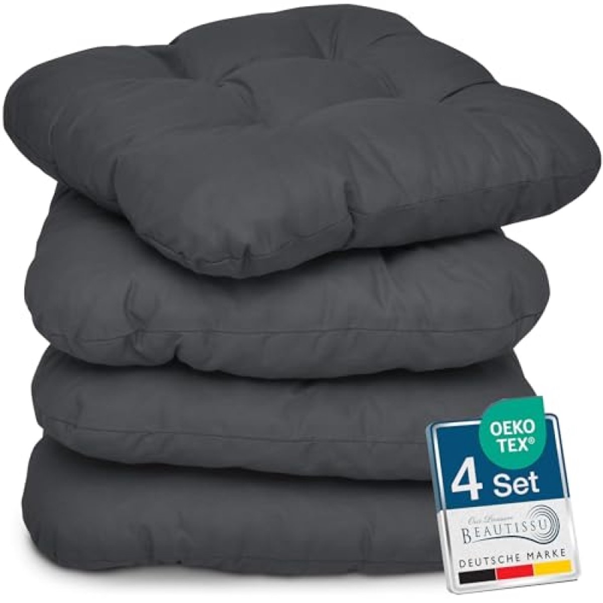 PromoHome Set van 4 Vierkante Stoelkussens 40x40 cm - Zachte Antraciet Kussens met Comfortvulling