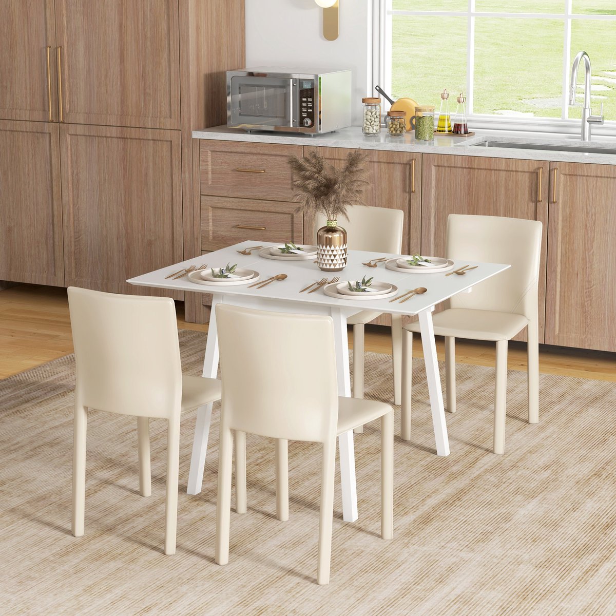 Wishdor - Eettafel - Klapbaar - Ruimtebesparend - Voor Kleine Ruimtes - Hout - Wit - 110 X 86 X 75 Cm