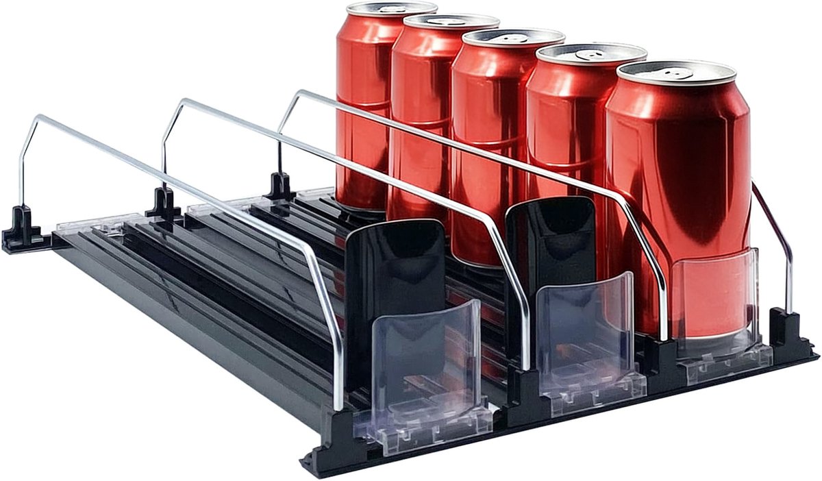 Koelkast opberg organizer - Koelkast schuif verstelbaar - 3-rijige dispenser - Koelkast automatische blikjes opslag - Koelkast drankopslagflessen - Koelkast met ruimte voor 15 blikjes - 38x25x8cm